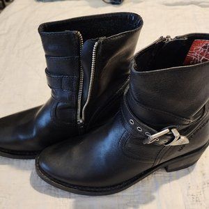 Authentic Harley Davidson Black Biker Cowboy Short Zip Up Boots Size 6.5